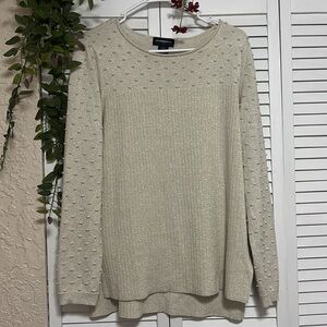 Cream Liz Claiborne career gold Pom dressy Taylored beautiful sweater L cardigan